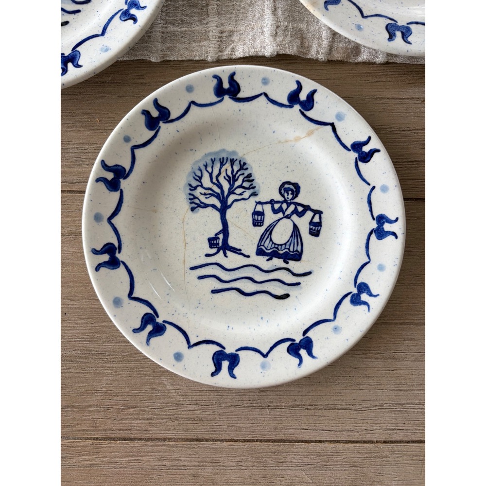 Vintage Metlox Poppytrail Provincial Blue Bread dessert Plates Set 7 California - Picture 2 of 5